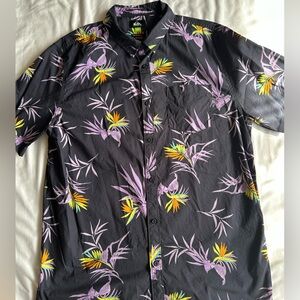 Quiksilver Black and Purple Floral Button Down Shirt